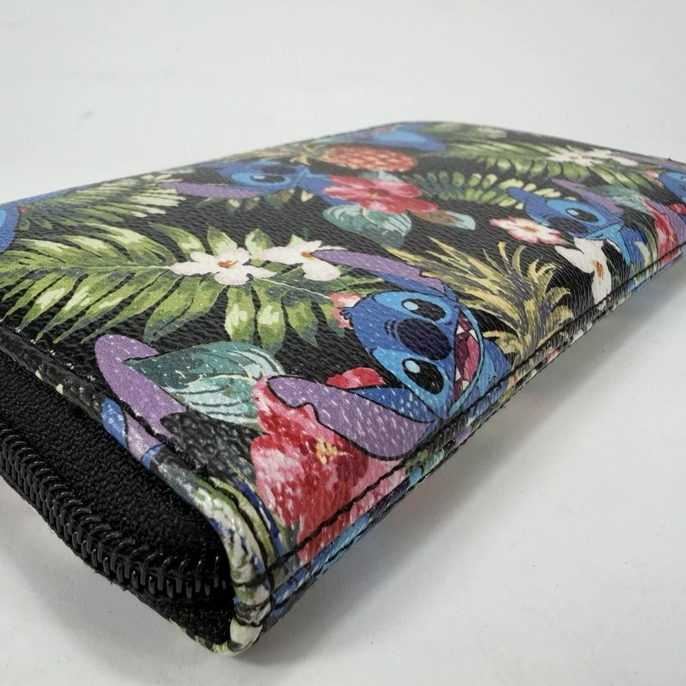 Disney Loungefly Stitch Tropical Floral‎ Zip Around Wallet Black Hawaiian Aloha